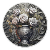 Zilveren Rozen op zilveren keramische trekkracht Keramische Knop (Voorkant)