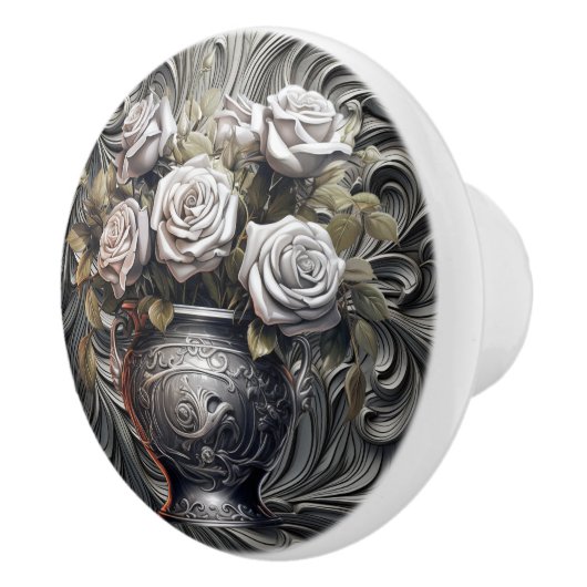 Zilveren Rozen op zilveren keramische trekkracht Keramische Knop (Rechts)