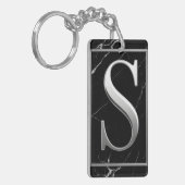 ⚜️ Zilveren S-monogramframe met zwarte marmer 🔑 Sleutelhanger (Voorkant Links)
