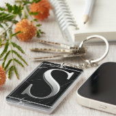 ⚜️ Zilveren S-monogramframe met zwarte marmer 🔑 Sleutelhanger (Voorkant Rechts)