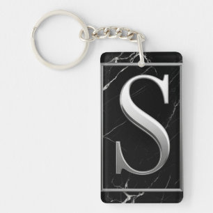 ⚜️ Zilveren S-monogramframe met zwarte marmer 🔑 Sleutelhanger