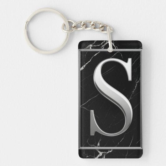 ⚜️ Zilveren S-monogramframe met zwarte marmer 🔑 Sleutelhanger (Voorkant)