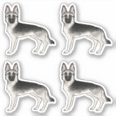 Zilveren Sabel Duitse Herdershond Schattige Cartoo Sticker (Voorkant)