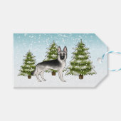Zilveren Sable Duitse Herder Blauwe Winter Kerstmi Cadeaulabel (Voorkant (Horizontaal))