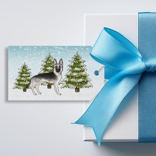 Zilveren Sable Duitse Herder Blauwe Winter Kerstmi Cadeaulabel