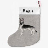 Zilveren Sable Duitse Herder Cartoon Hond En Naam Kleine Kerstsok (Achterkant)