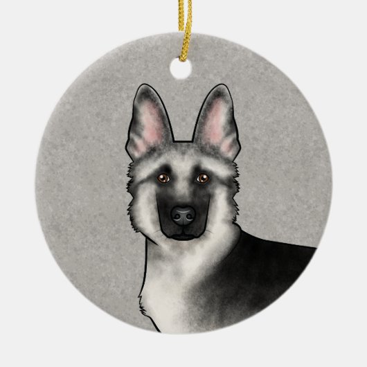 Zilveren Sable Duitse Herder Cartoon Hond Hoofd Keramisch Ornament (Voorkant)