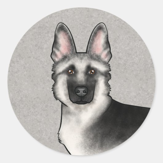 Zilveren Sable Duitse Herder Cartoon Hond Hoofd Ronde Sticker (Voorkant)
