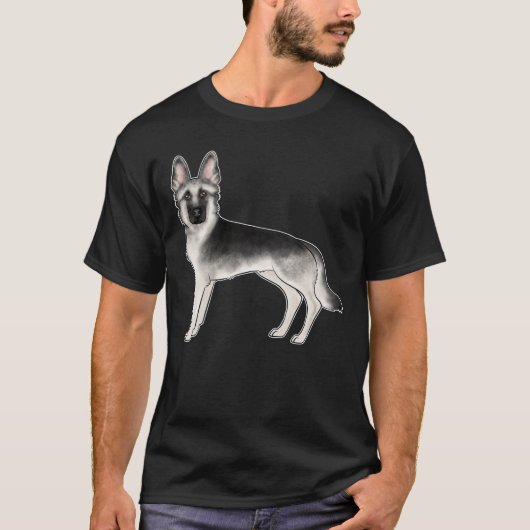 Zilveren Sable Duitse Herder Cartoon Hond Tekening T-shirt (Voorkant)