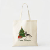 Zilveren Sable Duitse Herder en Groene Kerstmis Tote Bag (Voorkant)