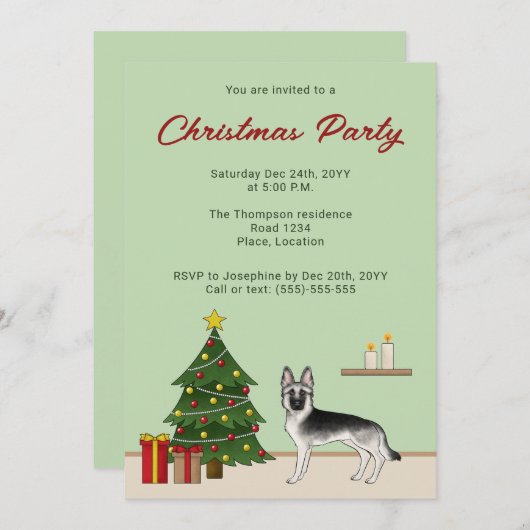 Zilveren Sable Duitse Herder Feestelijke Kerstmis Kaart (Voorkant / Achterkant)