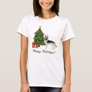 Zilveren Sable Duitse Herder Feestelijke Kerstmis T-shirt