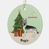 Zilveren Sable Duitse Herder Groene Kerstboom Keramisch Ornament (Links)