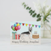 Zilveren Sable Duitse Herder Hond Gelukkige Verjaa Briefkaart (Staand voorkant)