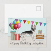 Zilveren Sable Duitse Herder Hond Gelukkige Verjaa Briefkaart (Voorkant / Achterkant)