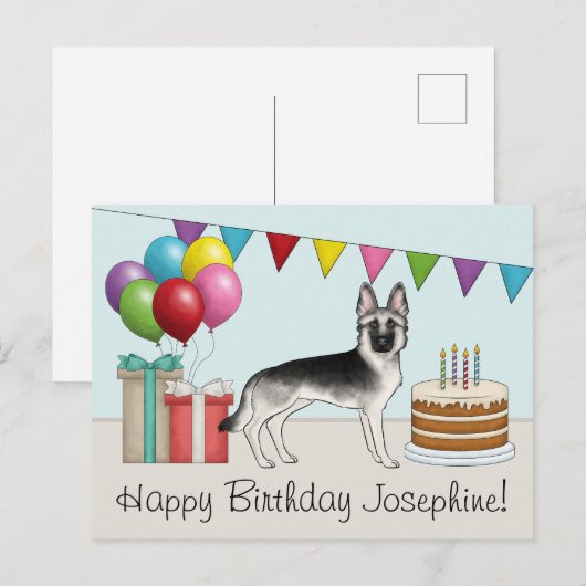 Zilveren Sable Duitse Herder Hond Gelukkige Verjaa Briefkaart (Voorkant / Achterkant)