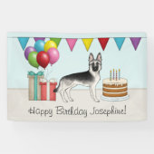 Zilveren Sable Duitse Herder Hond Gelukkige Verjaa Spandoek (Horizontaal)