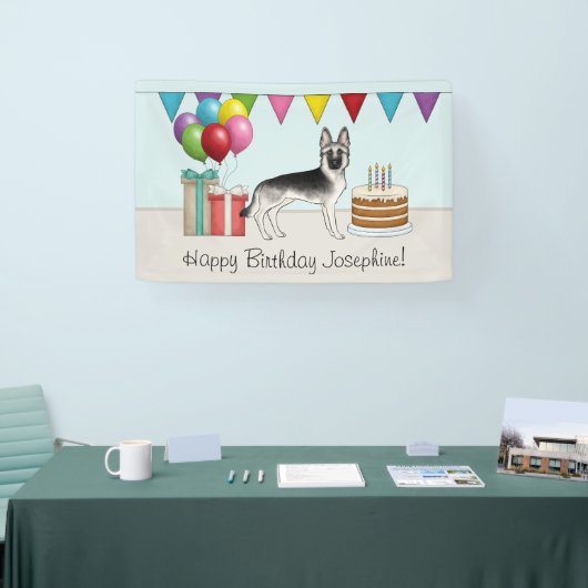 Zilveren Sable Duitse Herder Hond Gelukkige Verjaa Spandoek (Beurs)