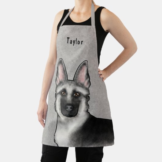 Zilveren Sable Duitse Herder Hond Hoofd En Naam Schort (Insitu)