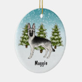 Zilveren Sable Duitse Herder Hond In Winter Bos Keramisch Ornament (Rechts)