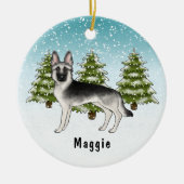 Zilveren Sable Duitse Herder Hond In Winter Bos Keramisch Ornament (Voorkant)