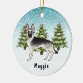 Zilveren Sable Duitse Herder Hond In Winter Bos Keramisch Ornament (Links)