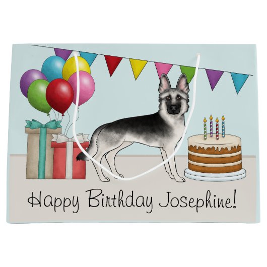 Zilveren Sable Duitse Herder Hond Kleurrijke Verja Groot Cadeauzakje (Voorkant)