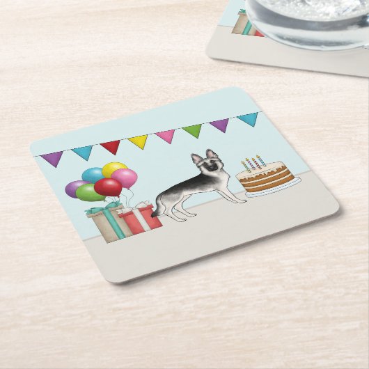 Zilveren Sable Duitse Herder Hond Kleurrijke Verja Kartonnen Onderzetters (Schuin)