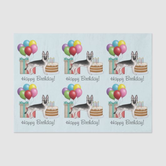 Zilveren Sable Duitse Herder Hond Kleurrijke Verja Tissuepapier (Voorkant)