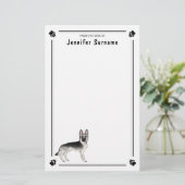 Zilveren Sable Duitse Herder Hond Met Aangepaste T Briefpapier (Staand voorkant)