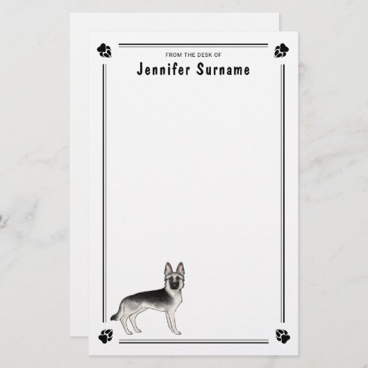 Zilveren Sable Duitse Herder Hond Met Aangepaste T Briefpapier (Voorkant / Achterkant)