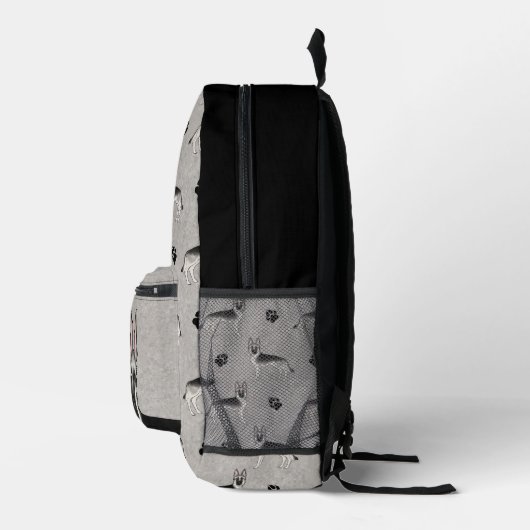 Zilveren Sable Duitse Herder Hond Patroon en Naam Bedrukte Rugzak (Rechts)