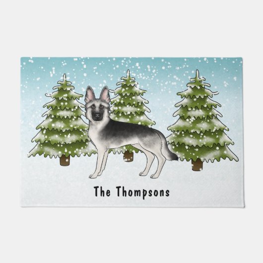 Zilveren Sable Duitse Herder Hond Winterbos Deurmat (Voorkant)