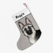 Zilveren Sable Duitse Herder Hoofd en aangepaste n Kleine Kerstsok (Achterkant (Hangend))