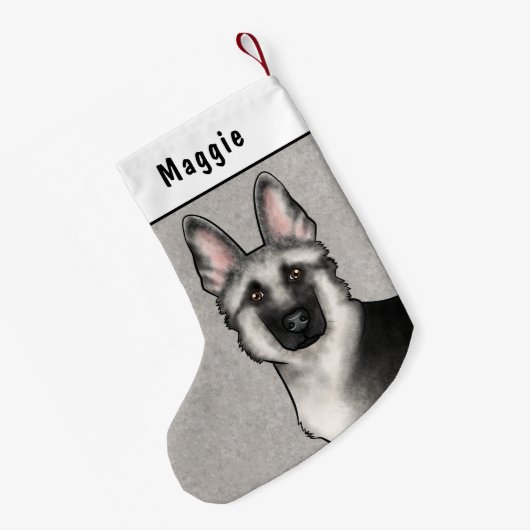 Zilveren Sable Duitse Herder Hoofd en aangepaste n Kleine Kerstsok (Achterkant (Hangend))
