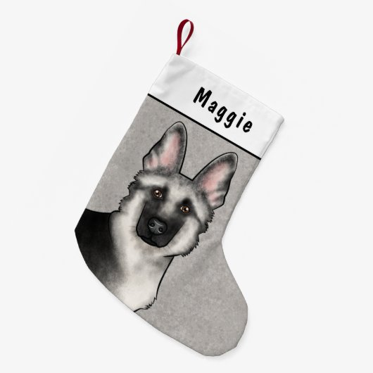 Zilveren Sable Duitse Herder Hoofd en aangepaste n Kleine Kerstsok (Voorkant (Hangend))