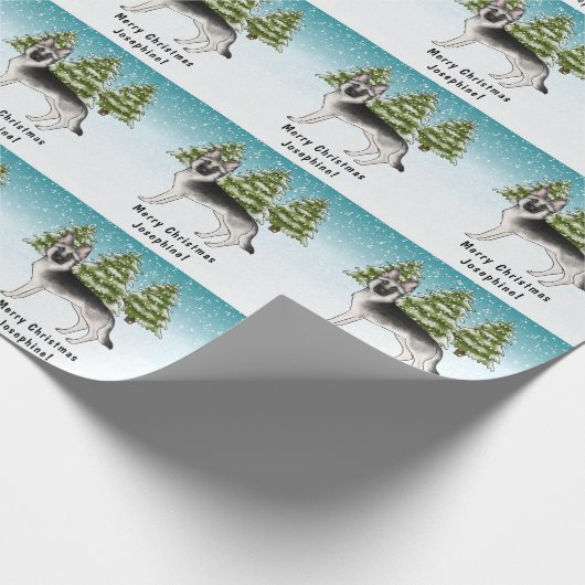 Zilveren Sable Duitse Herder Snowy Winter Bos Cadeaupapier (Hoek)