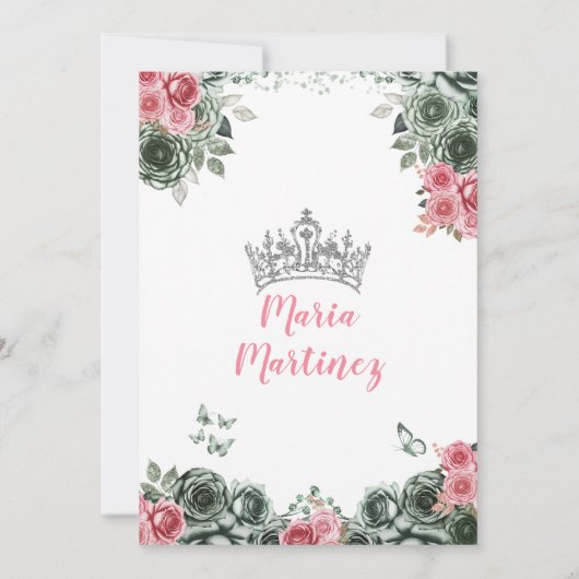 Zilveren Sage Groen en Roze Prinses Mis Quince Kaart (Achterkant)