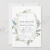 Zilveren Salie Eucalyptus Geometrische Trouwfoto Save The Date (Voorkant)