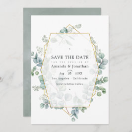 Zilveren Salie Eucalyptus Geometrische Trouwfoto Save The Date