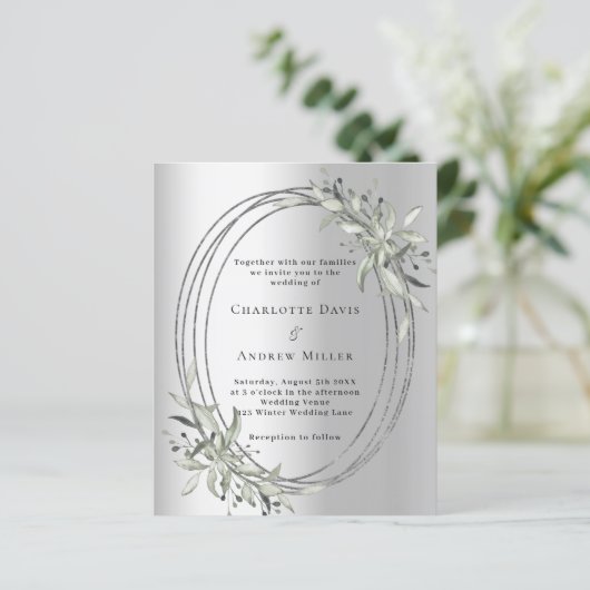 Zilveren salie groen groen groen bruiloft uitnodig (Staand voorkant)