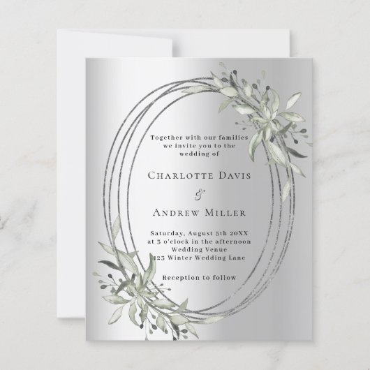 Zilveren salie groen groen groen bruiloft uitnodig (Voorkant)