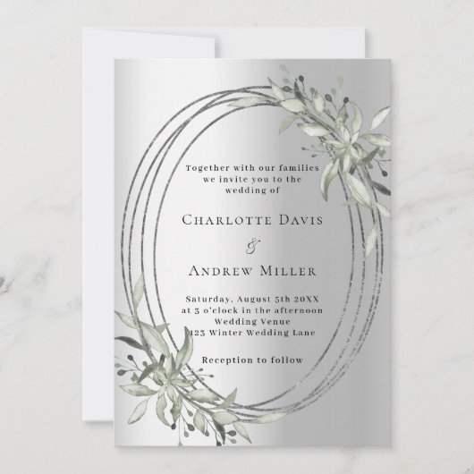 Zilveren salie groen groen groen groen bruiloft kaart (Voorkant)