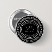 Zilveren Satijn En Zwarte Damast Ronde Button 5,7 Cm (Voorkant /achterkant)