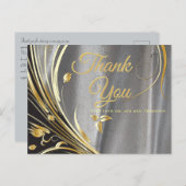 Zilveren satijn  & Gouden bloem  Dank je wel Briefkaart (Voorkant / Achterkant)