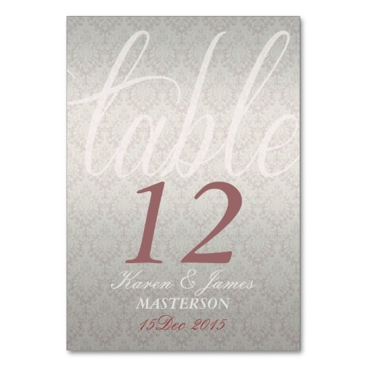 Zilveren Satijn Roos Damask Stijlvolle Decor Tafel Kaart (Voorkant)