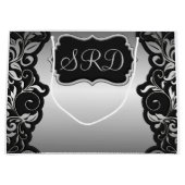 Zilveren Satijnen Bloei zwart & grijs personaliser Groot Cadeauzakje (Voorkant)