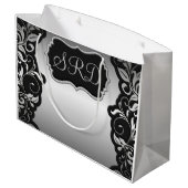 Zilveren Satijnen Bloei zwart & grijs personaliser Groot Cadeauzakje (Achterkant Gekanteld)