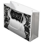 Zilveren Satijnen Bloei zwart & grijs personaliser Groot Cadeauzakje (Voorkant Gekanteld)