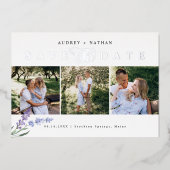 Zilveren Save The Date-foto-collage Folie Uitnodiging (Voorkant)